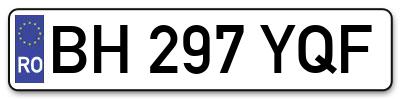 Placuta inmatriculare numar auto  BH-297-YQF, BH 297 YQF, BH297YQF