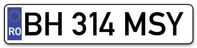 Placuta inmatriculare numar auto  BH-314-MSY, BH 314 MSY, BH314MSY