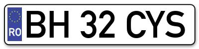 Placuta inmatriculare numar auto  BH-32-CYS, BH 32 CYS, BH32CYS