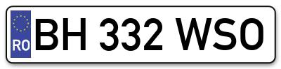 Placuta inmatriculare numar auto  BH-332-WSO, BH 332 WSO, BH332WSO