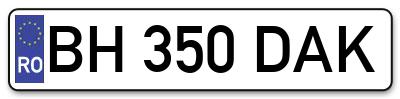 Placuta inmatriculare numar auto  BH-350-DAK, BH 350 DAK, BH350DAK