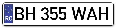 Placuta inmatriculare numar auto  BH-355-WAH, BH 355 WAH, BH355WAH