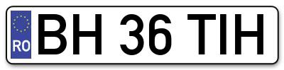 Placuta inmatriculare numar auto  BH-36-TIH, BH 36 TIH, BH36TIH