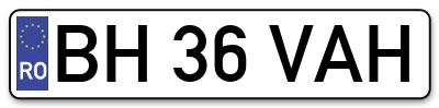Placuta inmatriculare numar auto  BH-36-VAH, BH 36 VAH, BH36VAH