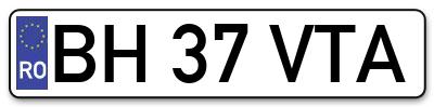 Placuta inmatriculare numar auto  BH-37-VTA, BH 37 VTA, BH37VTA