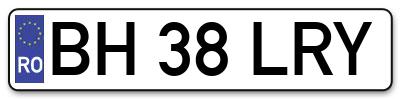 Placuta inmatriculare numar auto  BH-38-LRY, BH 38 LRY, BH38LRY