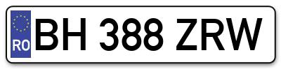 Placuta inmatriculare numar auto  BH-388-ZRW, BH 388 ZRW, BH388ZRW