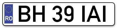 Placuta inmatriculare numar auto  BH-39-IAI, BH 39 IAI, BH39IAI