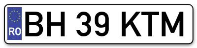 Placuta inmatriculare numar auto  BH-39-KTM, BH 39 KTM, BH39KTM