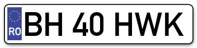 Placuta inmatriculare numar auto  BH-40-HWK, BH 40 HWK, BH40HWK
