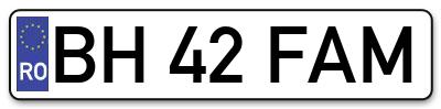 Placuta inmatriculare numar auto  BH-42-FAM, BH 42 FAM, BH42FAM