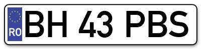 Placuta inmatriculare numar auto  BH-43-PBS, BH 43 PBS, BH43PBS