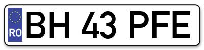 Placuta inmatriculare numar auto  BH-43-PFE, BH 43 PFE, BH43PFE