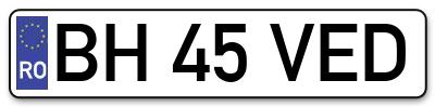 Placuta inmatriculare numar auto  BH-45-VED, BH 45 VED, BH45VED