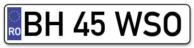 Placuta inmatriculare numar auto  BH-45-WSO, BH 45 WSO, BH45WSO