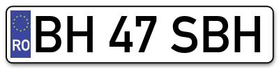 Placuta inmatriculare numar auto  BH-47-SBH, BH 47 SBH, BH47SBH