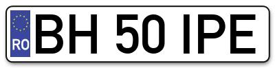 Placuta inmatriculare numar auto  BH-50-IPE, BH 50 IPE, BH50IPE