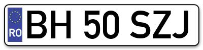 Placuta inmatriculare numar auto  BH-50-SZJ, BH 50 SZJ, BH50SZJ
