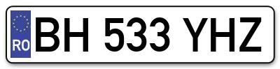 Placuta inmatriculare numar auto  BH-533-YHZ, BH 533 YHZ, BH533YHZ