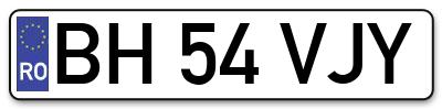 Placuta inmatriculare numar auto  BH-54-VJY, BH 54 VJY, BH54VJY