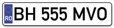 Placuta inmatriculare numar auto  BH-555-MVO, BH 555 MVO, BH555MVO