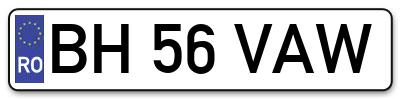 Placuta inmatriculare numar auto  BH-56-VAW, BH 56 VAW, BH56VAW