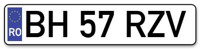 Placuta inmatriculare numar auto  BH-57-RZV, BH 57 RZV, BH57RZV