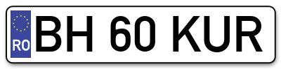 Placuta inmatriculare numar auto  BH-60-KUR, BH 60 KUR, BH60KUR