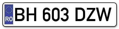 Placuta inmatriculare numar auto  BH-603-DZW, BH 603 DZW, BH603DZW