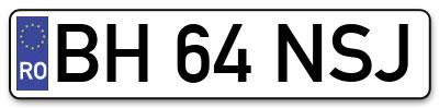 Placuta inmatriculare numar auto  BH-64-NSJ, BH 64 NSJ, BH64NSJ