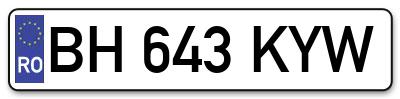Placuta inmatriculare numar auto  BH-643-KYW, BH 643 KYW, BH643KYW