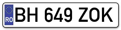 Placuta inmatriculare numar auto  BH-649-ZOK, BH 649 ZOK, BH649ZOK