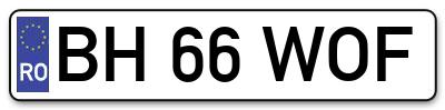 Placuta inmatriculare numar auto  BH-66-WOF, BH 66 WOF, BH66WOF