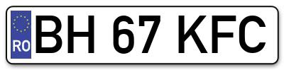 Placuta inmatriculare numar auto  BH-67-KFC, BH 67 KFC, BH67KFC