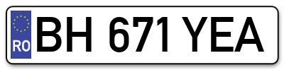 Placuta inmatriculare numar auto  BH-671-YEA, BH 671 YEA, BH671YEA