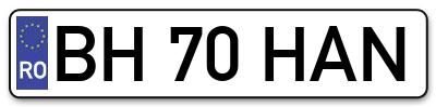 Placuta inmatriculare numar auto  BH-70-HAN, BH 70 HAN, BH70HAN