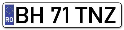 Placuta inmatriculare numar auto  BH-71-TNZ, BH 71 TNZ, BH71TNZ