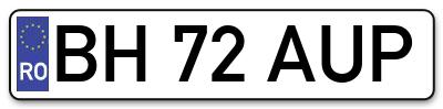 Placuta inmatriculare numar auto  BH-72-AUP, BH 72 AUP, BH72AUP