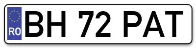 Placuta inmatriculare numar auto  BH-72-PAT, BH 72 PAT, BH72PAT