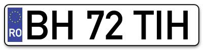 Placuta inmatriculare numar auto  BH-72-TIH, BH 72 TIH, BH72TIH