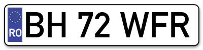 Placuta inmatriculare numar auto  BH-72-WFR, BH 72 WFR, BH72WFR