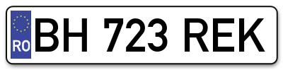 Placuta inmatriculare numar auto  BH-723-REK, BH 723 REK, BH723REK