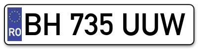 Placuta inmatriculare numar auto  BH-735-UUW, BH 735 UUW, BH735UUW