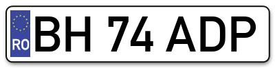 Placuta inmatriculare numar auto  BH-74-ADP, BH 74 ADP, BH74ADP