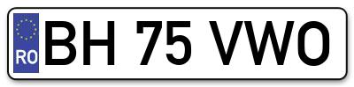 Placuta inmatriculare numar auto  BH-75-VWO, BH 75 VWO, BH75VWO