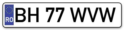 Placuta inmatriculare numar auto  BH-77-WVW, BH 77 WVW, BH77WVW