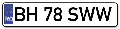 Placuta inmatriculare numar auto  BH-78-SWW, BH 78 SWW, BH78SWW