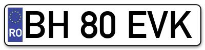 Placuta inmatriculare numar auto  BH-80-EVK, BH 80 EVK, BH80EVK