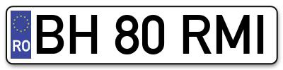 Placuta inmatriculare numar auto  BH-80-RMI, BH 80 RMI, BH80RMI