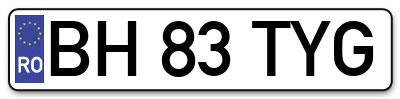 Placuta inmatriculare numar auto  BH-83-TYG, BH 83 TYG, BH83TYG